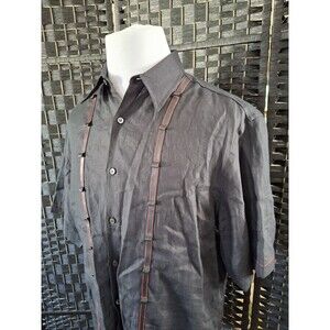 Cortigiani Linen Button Front Shirt Leather Vintage Mens 54 XL Gangster Mob Boss